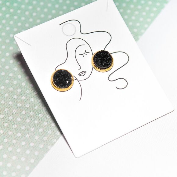 New Hypoallergenic 18K Yellow Gold Plated Druzy Stud Earrings - Picture 2 of 4